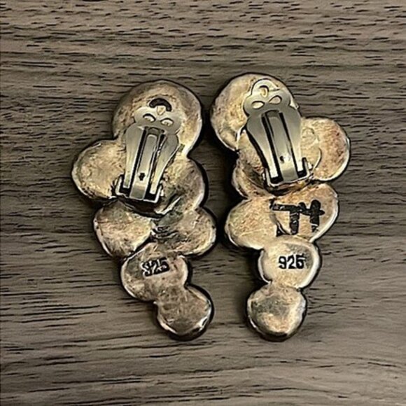 Rare Vintage Modernist Dark Tone Circle Silver Earrings - Picture 3 of 4